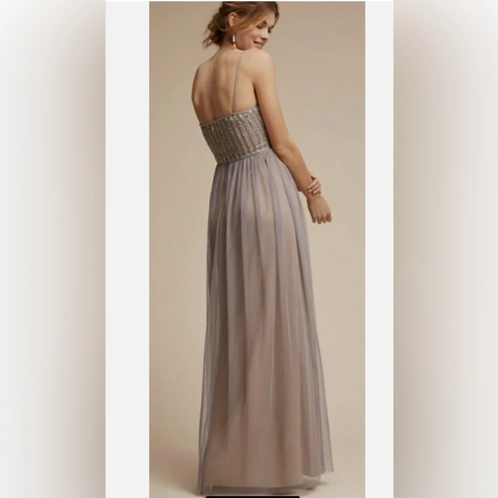 Adrianna Papell x BHLDN LAURENT Silver and Gray beaded Maxi Dress size 6